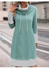 Sage Green dresses,Striped dresses,Geometric dresses,Everyday dresses,Casual dresses,ROTITA Patchwork Striped Sage Green Cowl Neck Shift Dress
