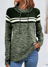 Rotita-Patchwork-Sweatshirt mit schwarz-grünen Streifen und Wasserfallausschnitt und langen Ärmeln
