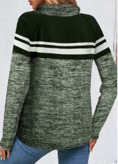 Blackish Green tops,Striped tops,ROTITA Patchwork Striped Blackish Green Cowl Neck Long Sleeve Sweatshirt