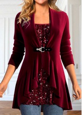rotita sequin vin rouge col carré faux deux pièces twinset