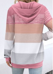 Pink plus size,Geometric plus size,Striped plus size,ROTITA Plus Size Pocket Pink Geometric Print Long Sleeve Hoodie