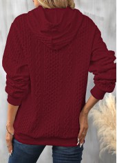 Wine Red tops,Plain Color tops,ROTITA Drawstring Wine Red Long Sleeve Hoodie