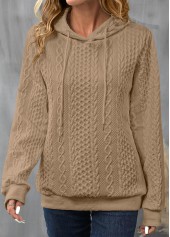 Light Camel tops,Plain Color tops,ROTITA Drawstring Light Camel Long Sleeve Hoodie