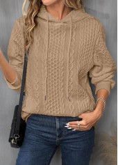 Light Camel tops,Plain Color tops,ROTITA Drawstring Light Camel Long Sleeve Hoodie