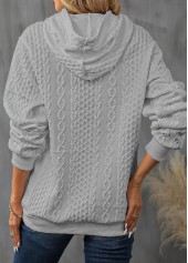 Light Grey tops,Plain Color tops,Patchwork Drawstring Light Grey Long Sleeve Hoodie