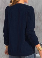 Navy tops,Plain Color tops,ROTITA Button Navy V Neck Long Sleeve Sweatshirt