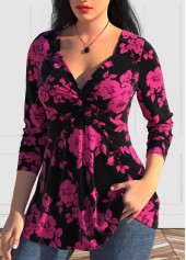 Hot Pink plus size,Black plus size,Floral plus size,Plants plus size,ROTITA Valentine's Day Plus Size Twist Hot Pink T Shirt