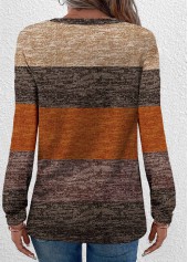 Dark Camel plus size,Striped plus size,Geometric plus size,ROTITA Plus Size Button Dark Camel Striped T Shirt