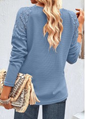 Dusty Blue plus size,Plain Color plus size,ROTITA Plus Size Lace Dusty Blue V Neck T Shirt