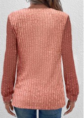 Dusty Pink tops,Contrast Color tops,ROTITA Ruched Dusty Pink Round Neck Long Sleeve Sweatshirt