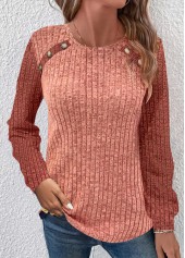 Dusty Pink tops,Contrast Color tops,ROTITA Ruched Dusty Pink Round Neck Long Sleeve Sweatshirt