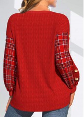 Red plus size,Plaid plus size,Geometric plus size,Striped plus size,ROTITA Plus Size Button Red Plaid Round Neck Sweatshirt