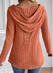 Orange tops,Plain Color tops,ROTITA Button Orange Hooded Long Sleeve Coat