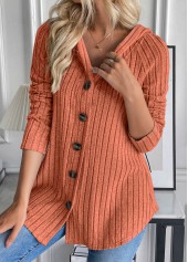 Orange tops,Plain Color tops,ROTITA Button Orange Hooded Long Sleeve Coat