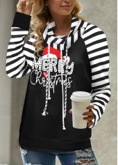 Black tops,White tops,Striped tops,Letter tops,Geometric tops,ROTITA Patchwork Striped Black Cowl Neck Long Sleeve Sweatshirt