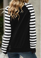 Black tops,White tops,Striped tops,Letter tops,Geometric tops,ROTITA Patchwork Striped Black Cowl Neck Long Sleeve Sweatshirt