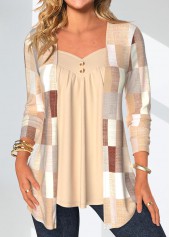 Rotita Patchwork geometrischen Druck Hautfarbe gefälschte zwei Stück Twinset