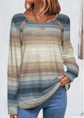 ROTITA Button Striped Multi Color Round Neck T Shirt