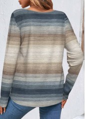 Multi Color tops,Striped tops,Geometric tops,Ombre tops,ROTITA Button Striped Multi Color Round Neck T Shirt