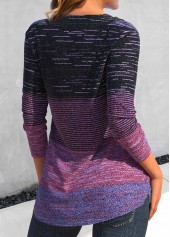 Dark Reddish Purple plus size,Striped plus size,Geometric plus size,ROTITA Plus Size Button Dark Reddish Purple Striped T Shirt