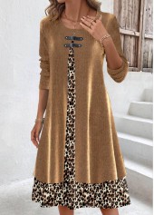 Rotita Fake 2in1 Leopard Light Coffee A-Linien-Kleid