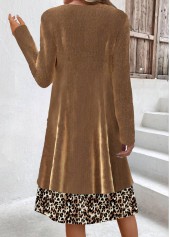 Light Coffee dresses,Leopard dresses,Everyday dresses,Casual dresses,ROTITA Fake 2in1 Leopard Light Coffee A Line Dress