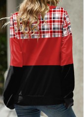 Red tops,Black tops,Plaid tops,Striped tops,Geometric tops,ROTITA Patchwork Plaid Red Cowl Neck Long Sleeve Sweatshirt