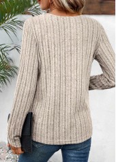 Light Camel tops,Plain Color tops,ROTITA Cut Out Light Camel Round Neck T Shirt