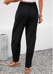 Black bottoms,Plain Color bottoms,ROTITA Pocket Black Elastic Waist High Waisted Pants