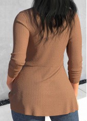 Light Camel tops,Plain Color tops,ROTITA Twist Light Camel Heart Collar Long Sleeve T Shirt