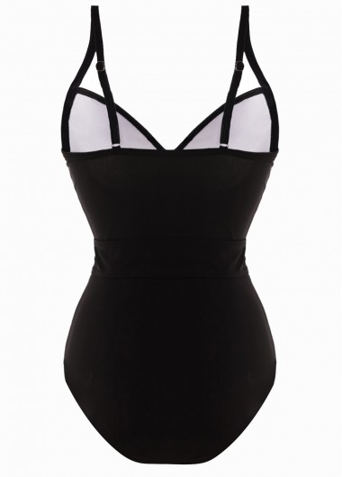 Black swimwear,Contrast Color swimwear,ROTITA Spaghetti Strap Contrast Belted One Piece Swimwear