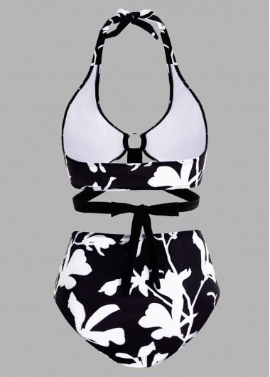 Multi Color swimwear,Ditsy Floral swimwear,ROTITA Halter Floral Print High Waisted Bikini Set