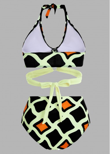 Multi Color swimwear,Geometric swimwear,ROTITA High Waisted Geometric Print Halter Bikini Set