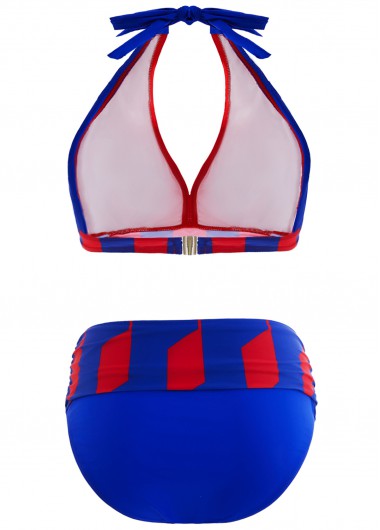 Royal Blue swimwear,Geometric swimwear,ROTITA Royal Blue Geometric Print High Waisted Bikini Set