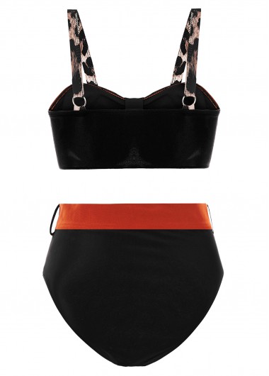 Multi Color swimwear,Leopard swimwear,ROTITA High Waist Leopard Wide Strap Bikini Set