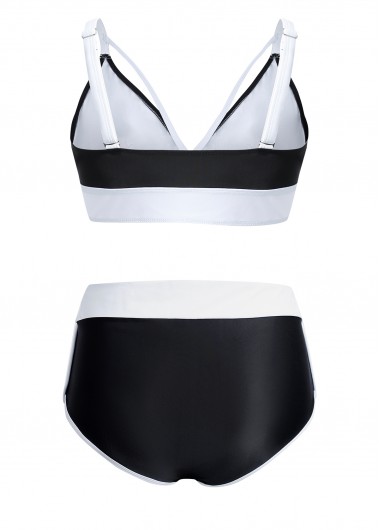 Black swimwear,Contrast Color swimwear,ROTITA High Waisted Contrast Black Bikini Set