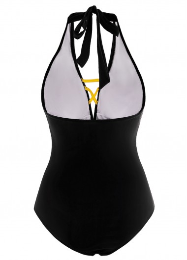 Black swimwear,Contrast Color swimwear,ROTITA Contrast Black Cross Strap One Piece Swimwear