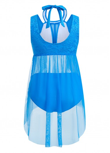 Sky Blue swimwear,Plain Color swimwear,ROTITA Lace Sky Blue Mid Waisted Swimdress and Panty