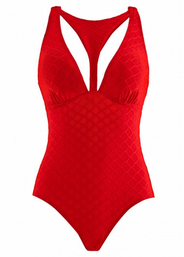 Red swimwear,Plain Color swimwear,ROTITA Red Cut Out One Piece Swimwear
