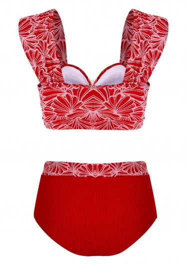 Red swimwear,Floral swimwear,ROTITA Jacquard Red Floral Print Bikini Top