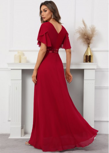 Red dresses,Plain Color dresses,Party dresses,Elegant dresses,ROTITA Sequin Red V Neck Short Sleeve Dress