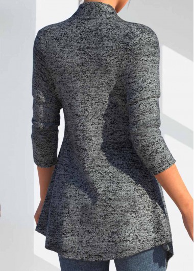 Dark Grey tops,Plain Color tops,ROTITA Button Dark Grey Turn Down Collar Long Sleeve Coat
