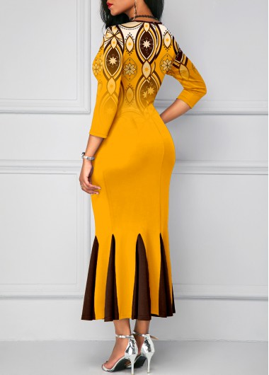 Ginger dresses,Tribal dresses,Ombre dresses,Party dresses,Elegant dresses,ROTITA Mermaid Tribal Print Ginger Round Neck Bodycon Dress