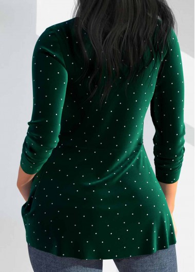 Blackish Green tops,Plain Color tops,ROTITA Velvet Blackish Green Heart Collar Long Sleeve T Shirt