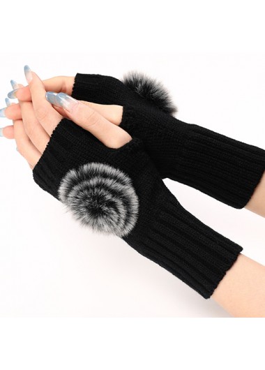 Black accessories,Plain Color accessories,Black Warming Below Elbow Fingerless Gloves