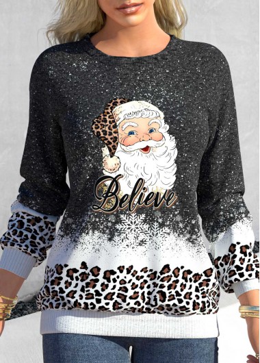 Dark Grey Marl tops,Christmas tops,Letter tops,Animal Print tops,ROTITA Patchwork Santa Claus Print Dark Grey Marl Sweatshirt
