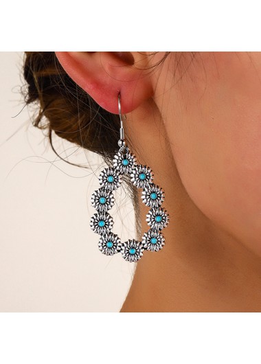 teardrop silvery white alloy floral earrings