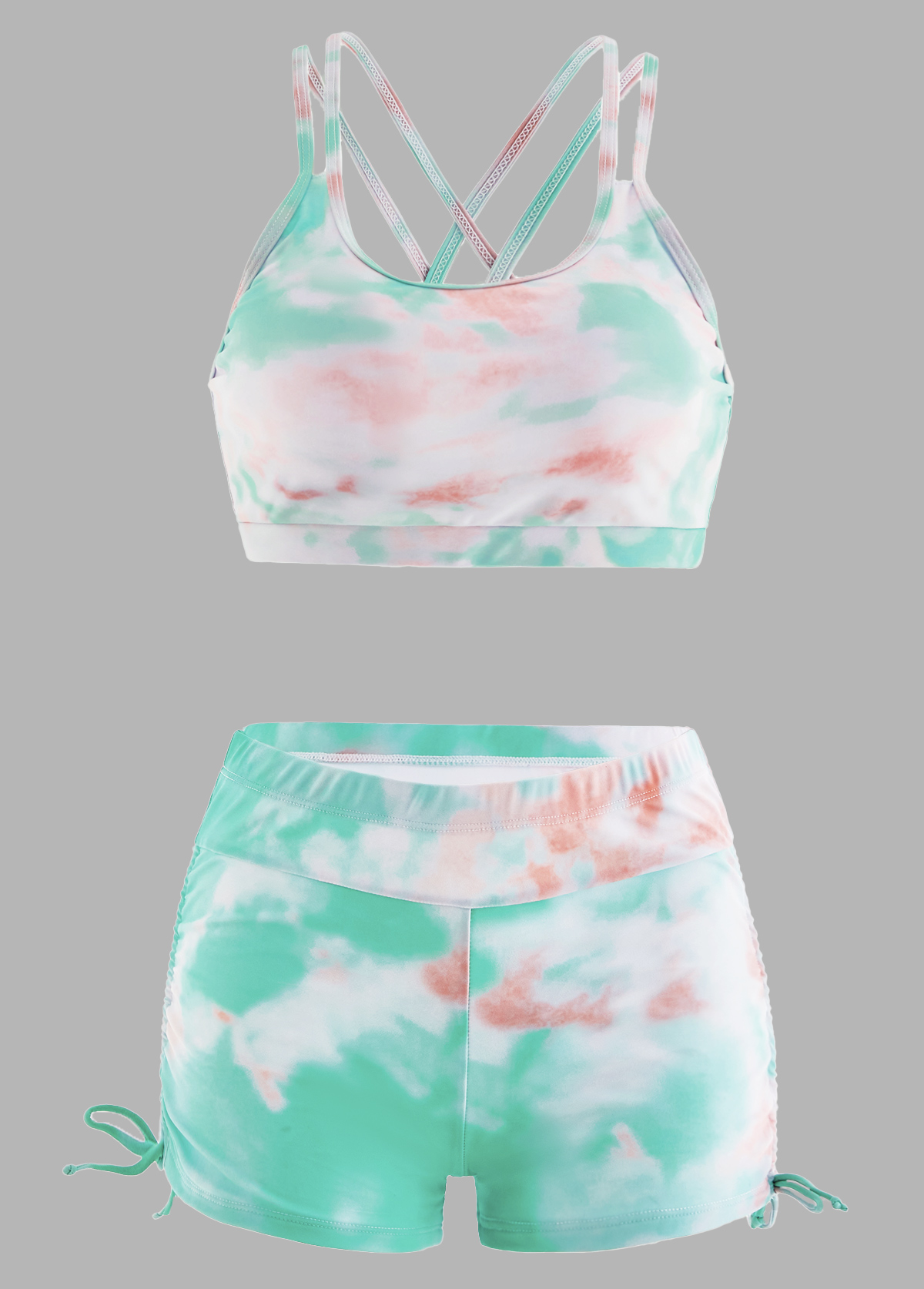 ROTITA Tie Dye High Waisted Drawstring Side Bikini Set