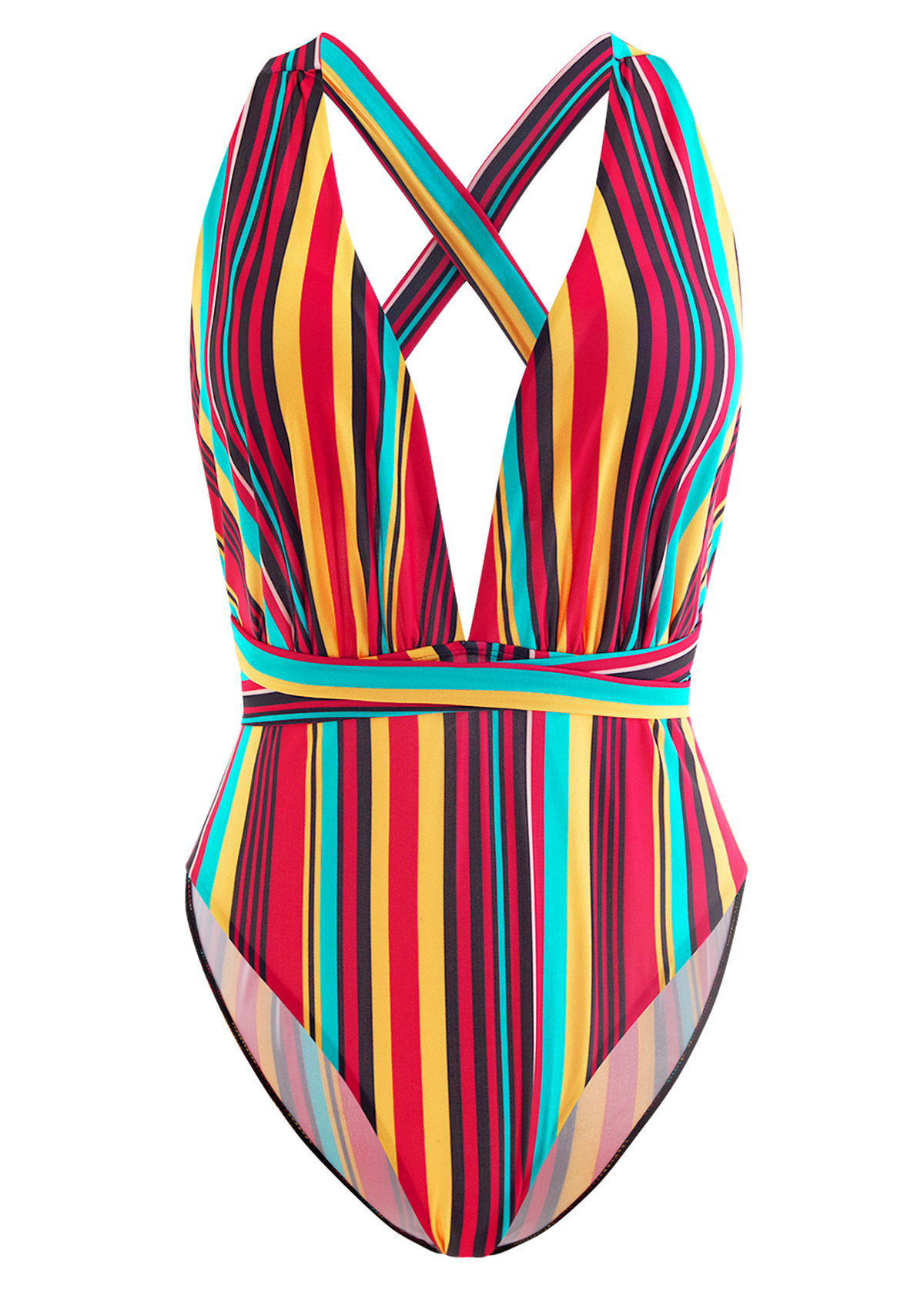ROTITA Halter Rainbow Stripe One Piece Swimwear