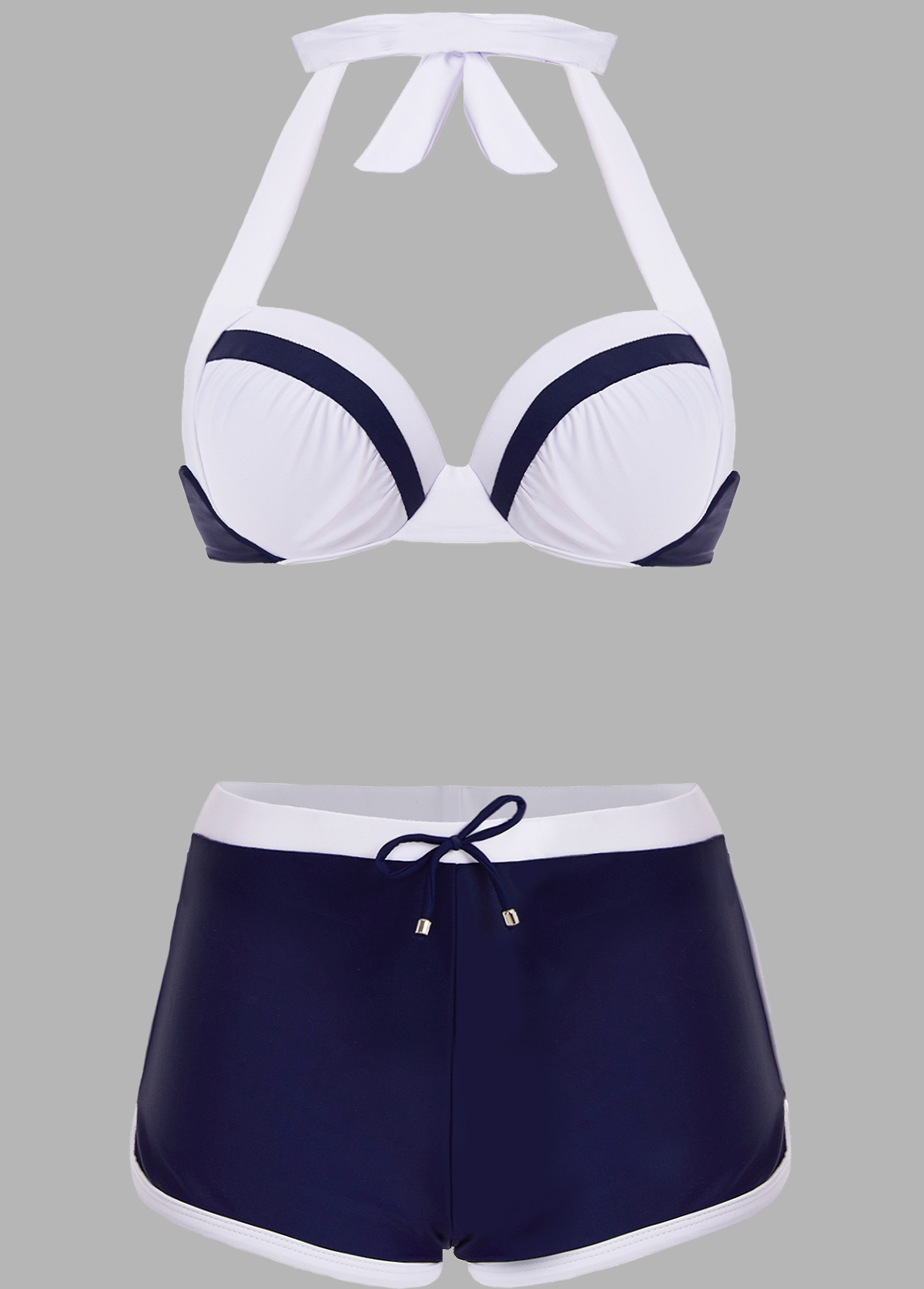 Knot Detail Halter Contrast Bikini Set